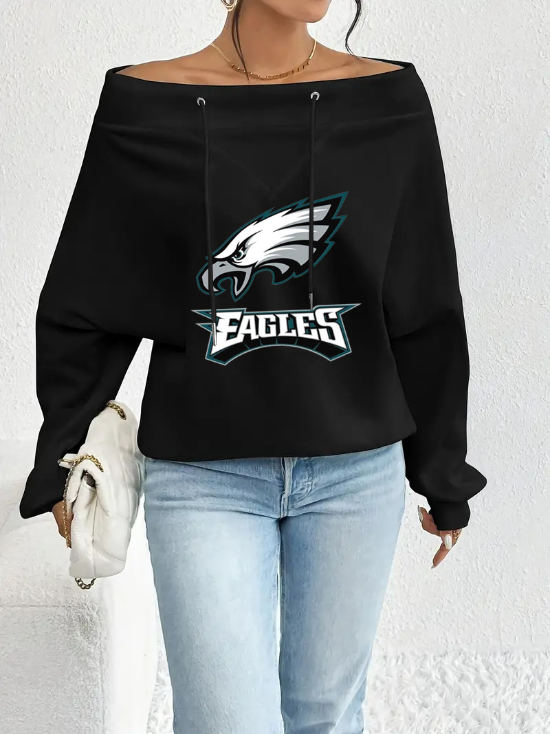 Philadelphia Eagles Casual printed off-the-shoulder sweatshirt-1