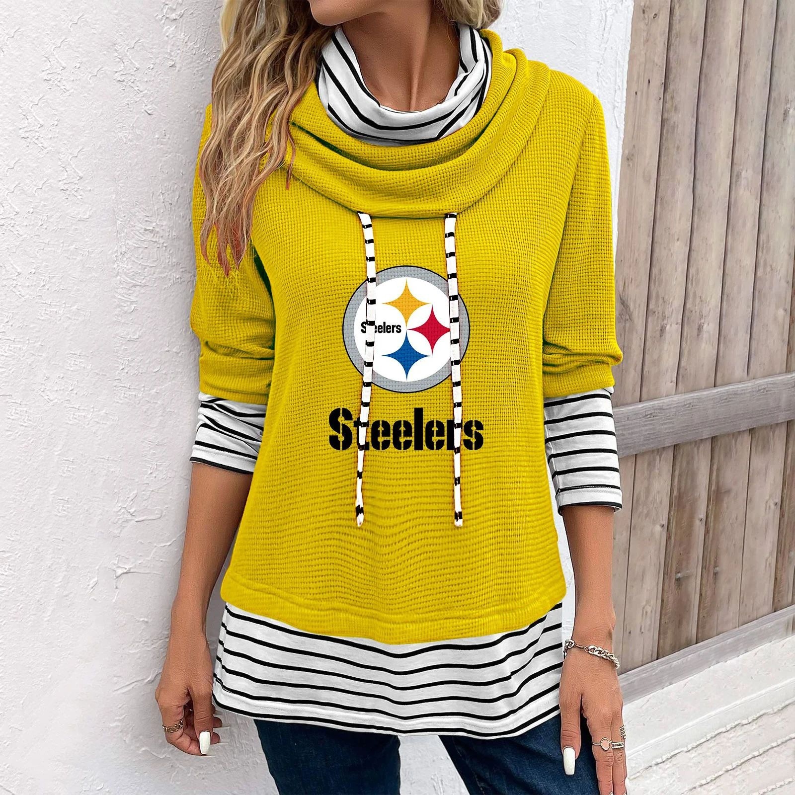 Pittsburgh Steelers Striped casual fake two-piece sweatshirt
