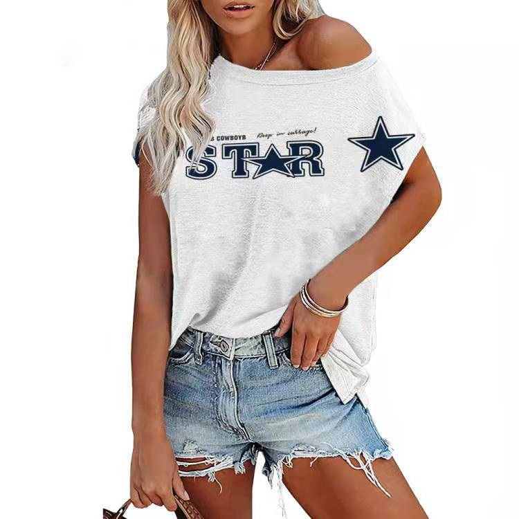 Dallas Cowboys Fashionable Short Sleeve Off Shoulder Crew Neck Shirt