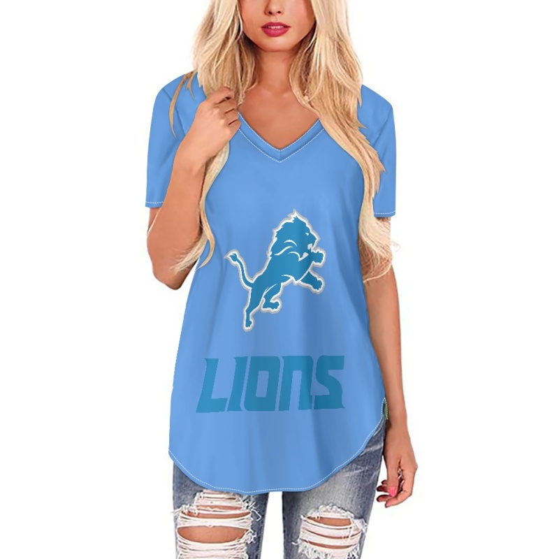 Detroit Lions Off-shoulder V-neck women's long-sleeved T-shirt-2