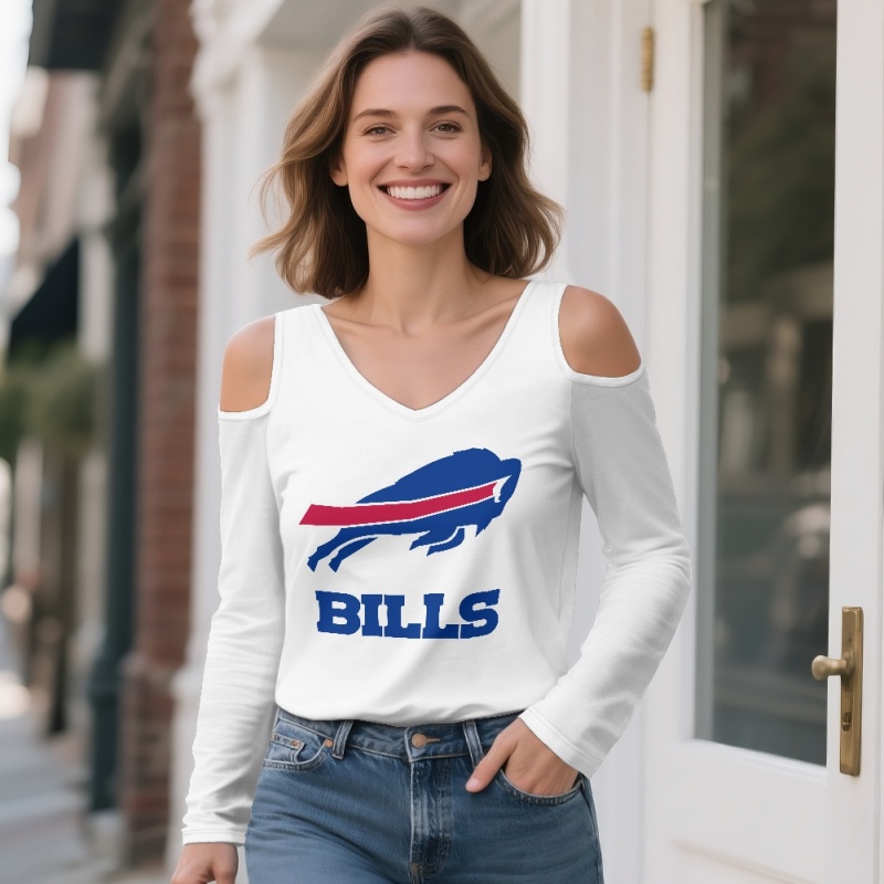 Buffalo Bills Off-shoulder V-neck women's long-sleeved T-shirt-1