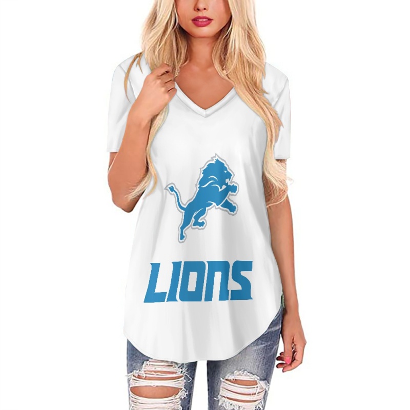 Detroit Lions Off-shoulder V-neck women's long-sleeved T-shirt-1
