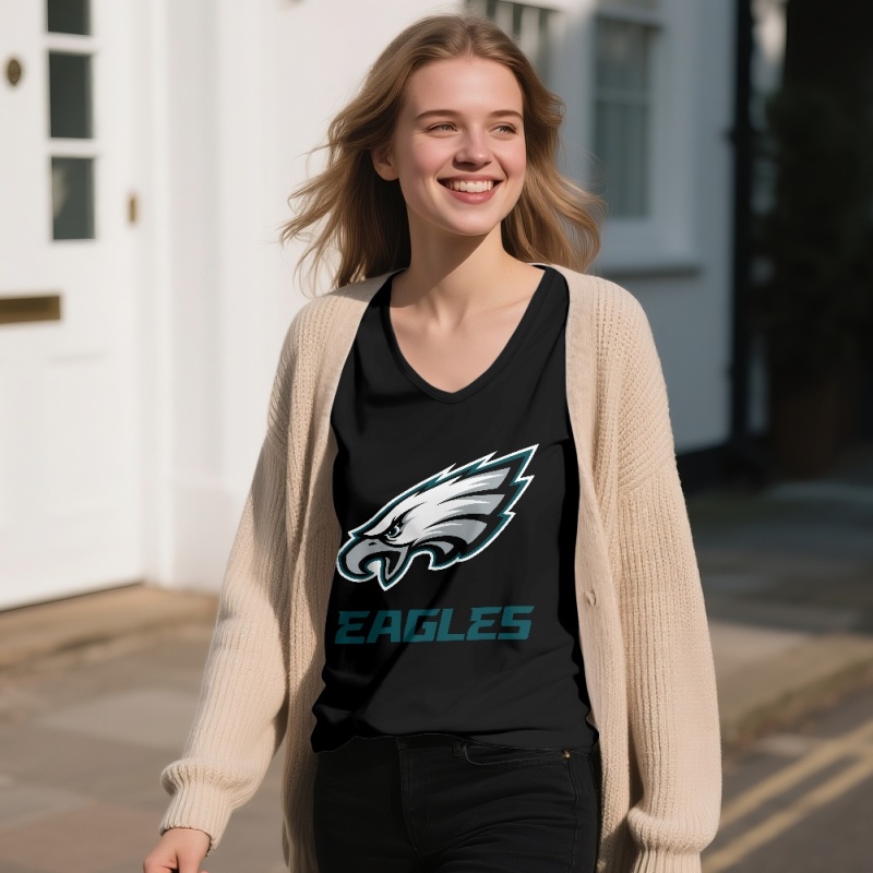 Philadelphia Eagles Off-shoulder V-neck women's long-sleeved T-shirt-2