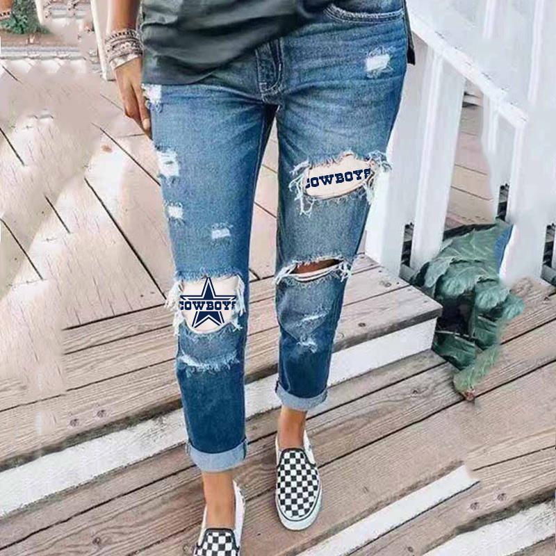 Dallas Cowboys Casual fashion perforated printed jeans