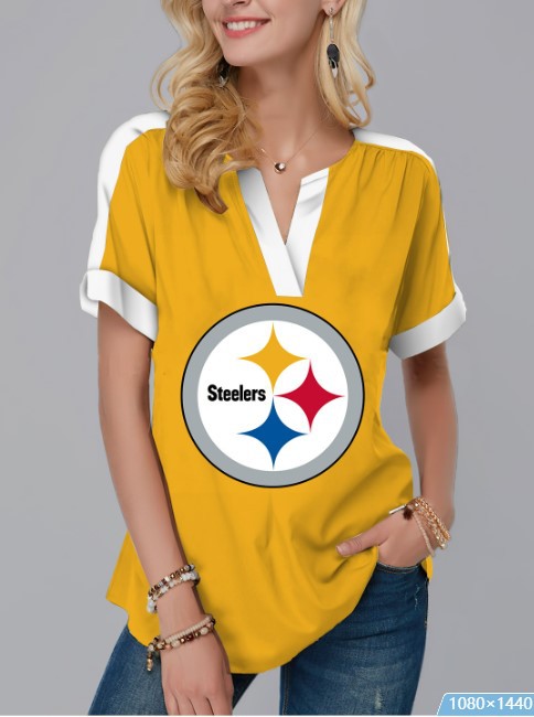 Pittsburgh Steelers Fashion Short Sleeve V-Neck Shirt1