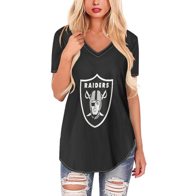 Las Vegas Raiders Off-shoulder V-neck women's long-sleeved T-shirt-2