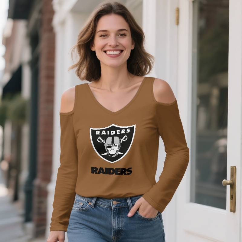 Las Vegas Raiders Off-shoulder V-neck women's long-sleeved T-shirt-3