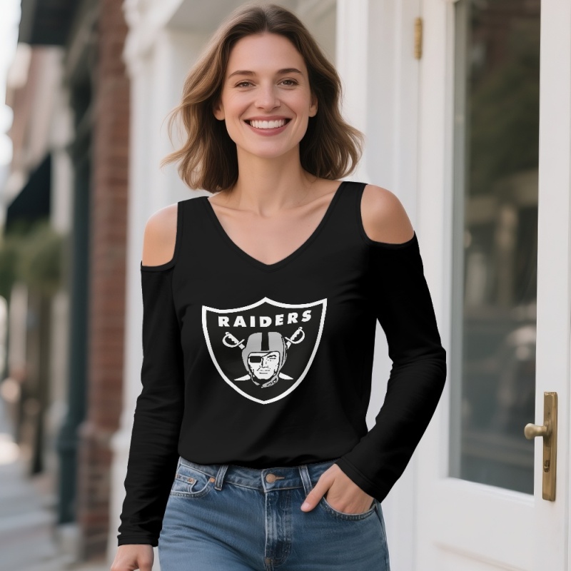 Las Vegas Raiders Off-shoulder V-neck women's long-sleeved T-shirt-2
