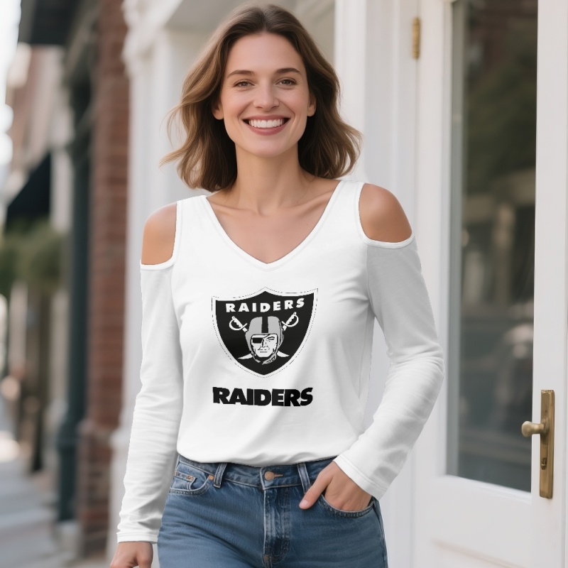 Las Vegas Raiders Off-shoulder V-neck women's long-sleeved T-shirt-1