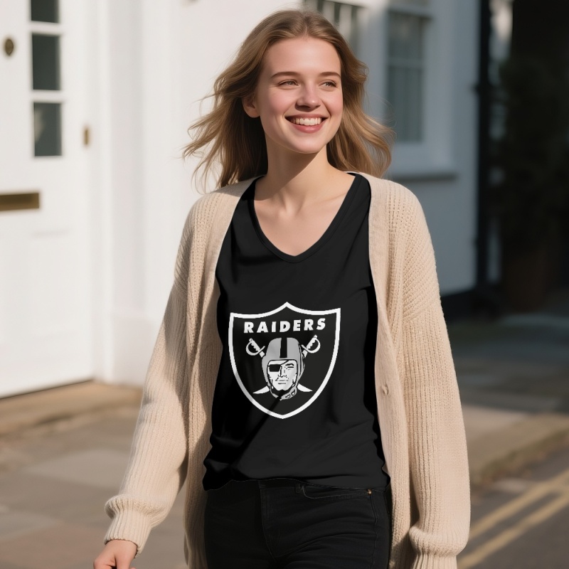Las Vegas Raiders Off-shoulder V-neck women's long-sleeved T-shirt-2