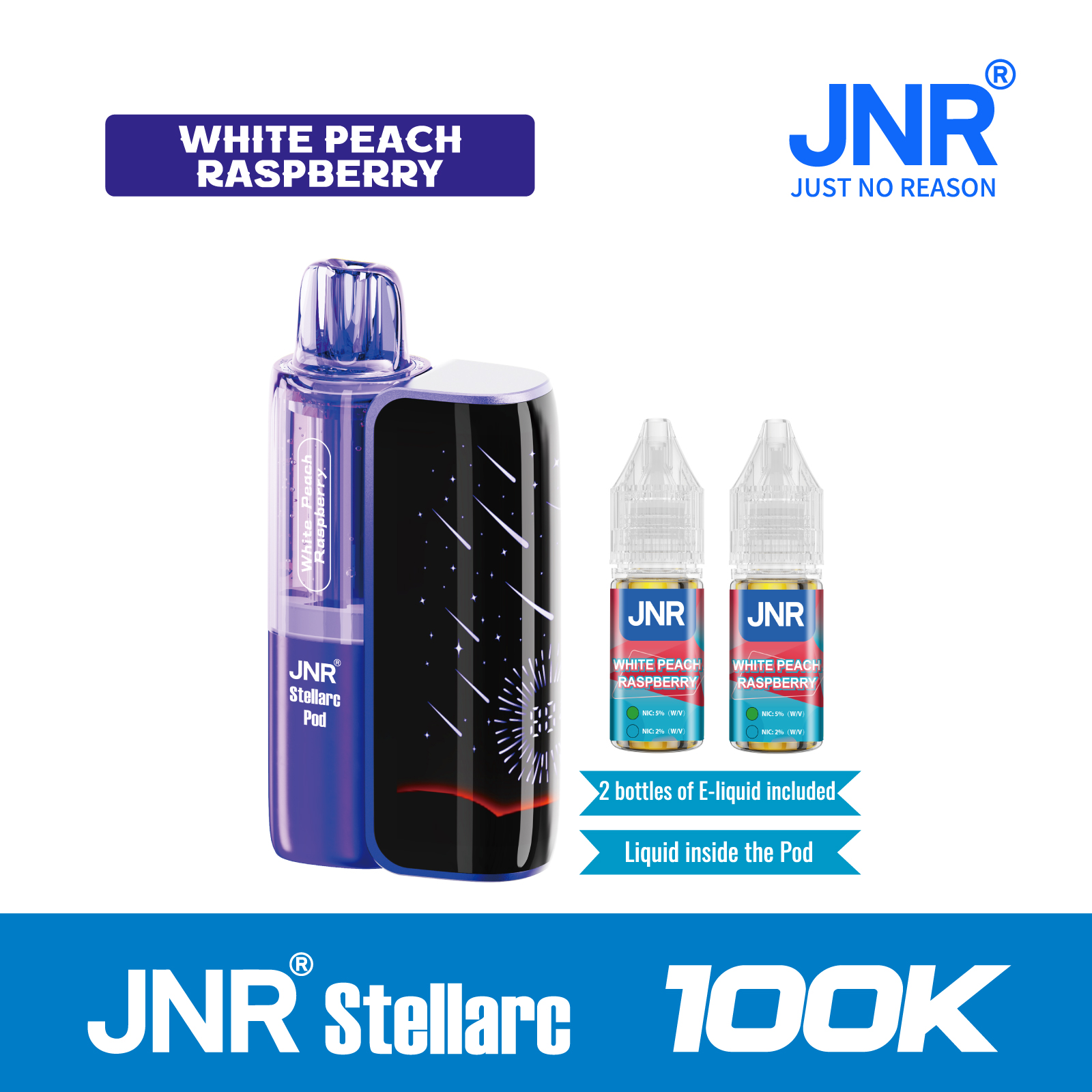 White peach Raspberry | JNR Stellarc 100K Puffs Kit - Refillable & Replaceable Pod Vape