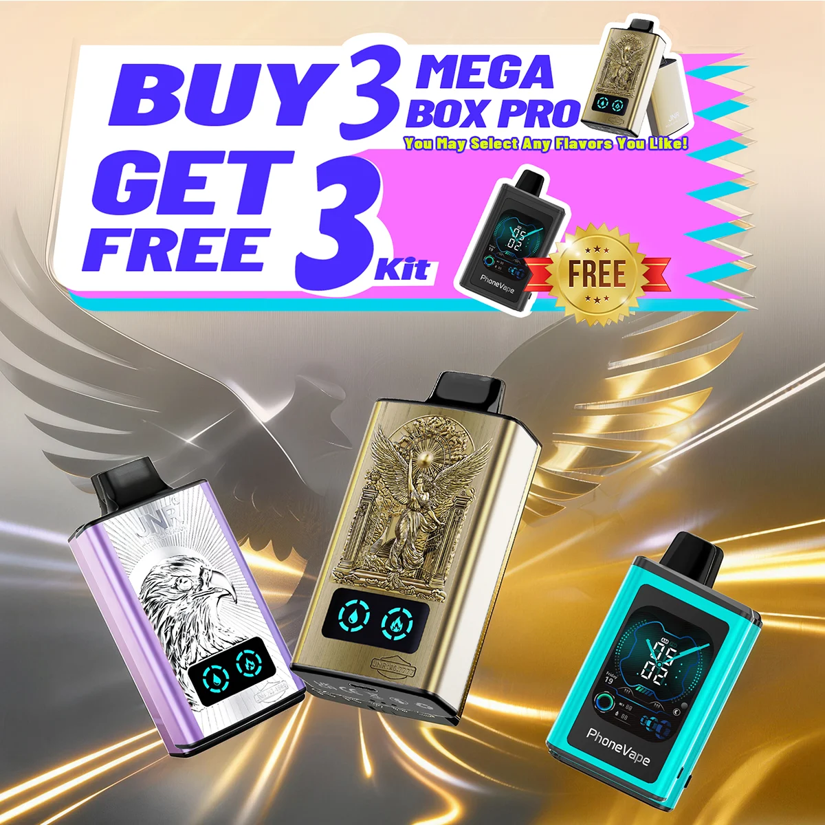 【Buy 3 Get 3 Free】JNR Vape Mega Box Pro 60000 Puffs Disposable Vape Combo Sales
