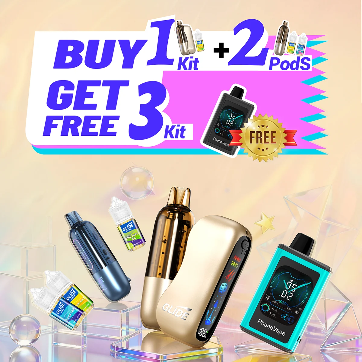 【Buy 1 + 2 Get 3 Free】BYKUX GLIDE 80K Puffs Replaceable Vape Combo Sales 【1 Kit + 2 Pods】