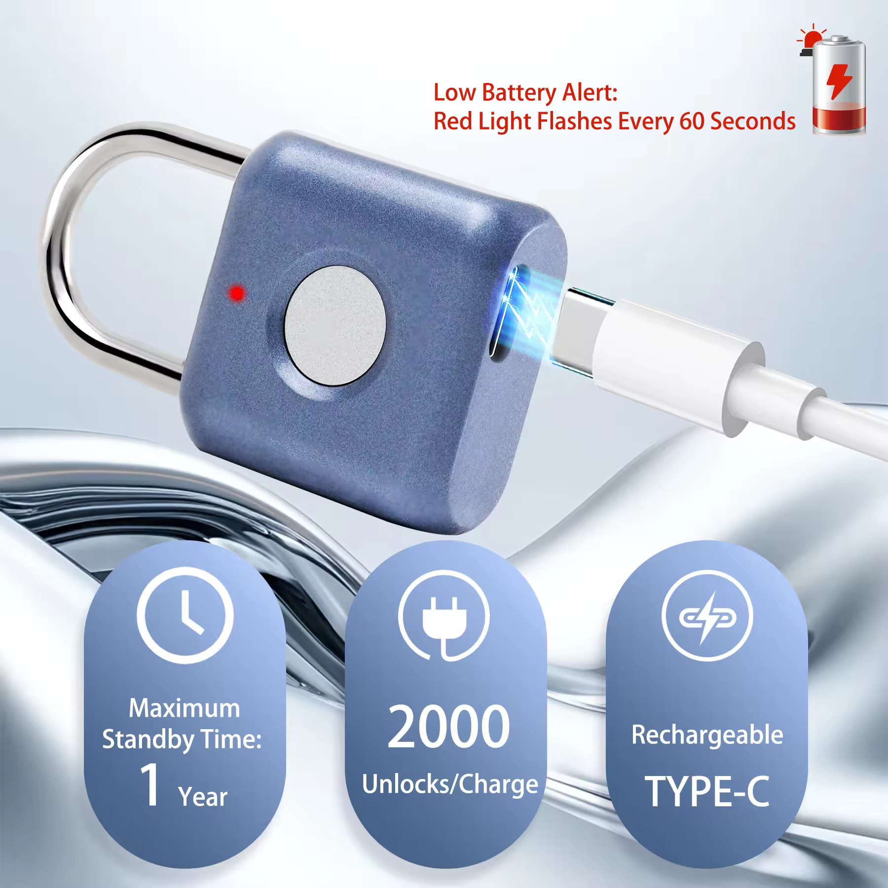 Smart Padlock Fingerprint Padlock USB Charging Suitable for Cabinets or Suitcases