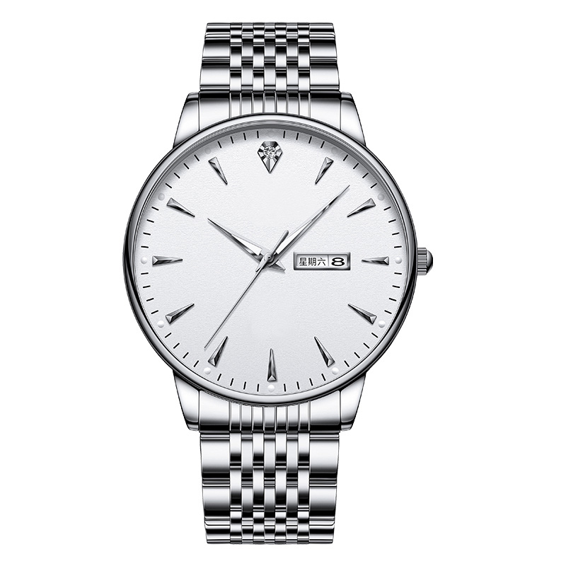 New Men's Watch Waterproof Steel Strap Watch Fashion Business Dual Calendar Quartz Men