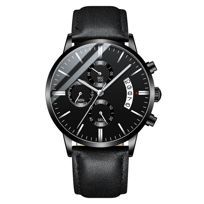 Steel belt mesh belt leather men's watch waterproof luminous three-eye 6-pin quartz watch mechanical