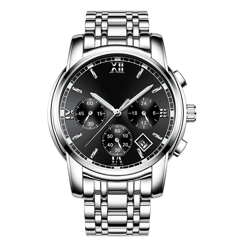 Men's stainless steel case and steel strap multifunctional steel watch