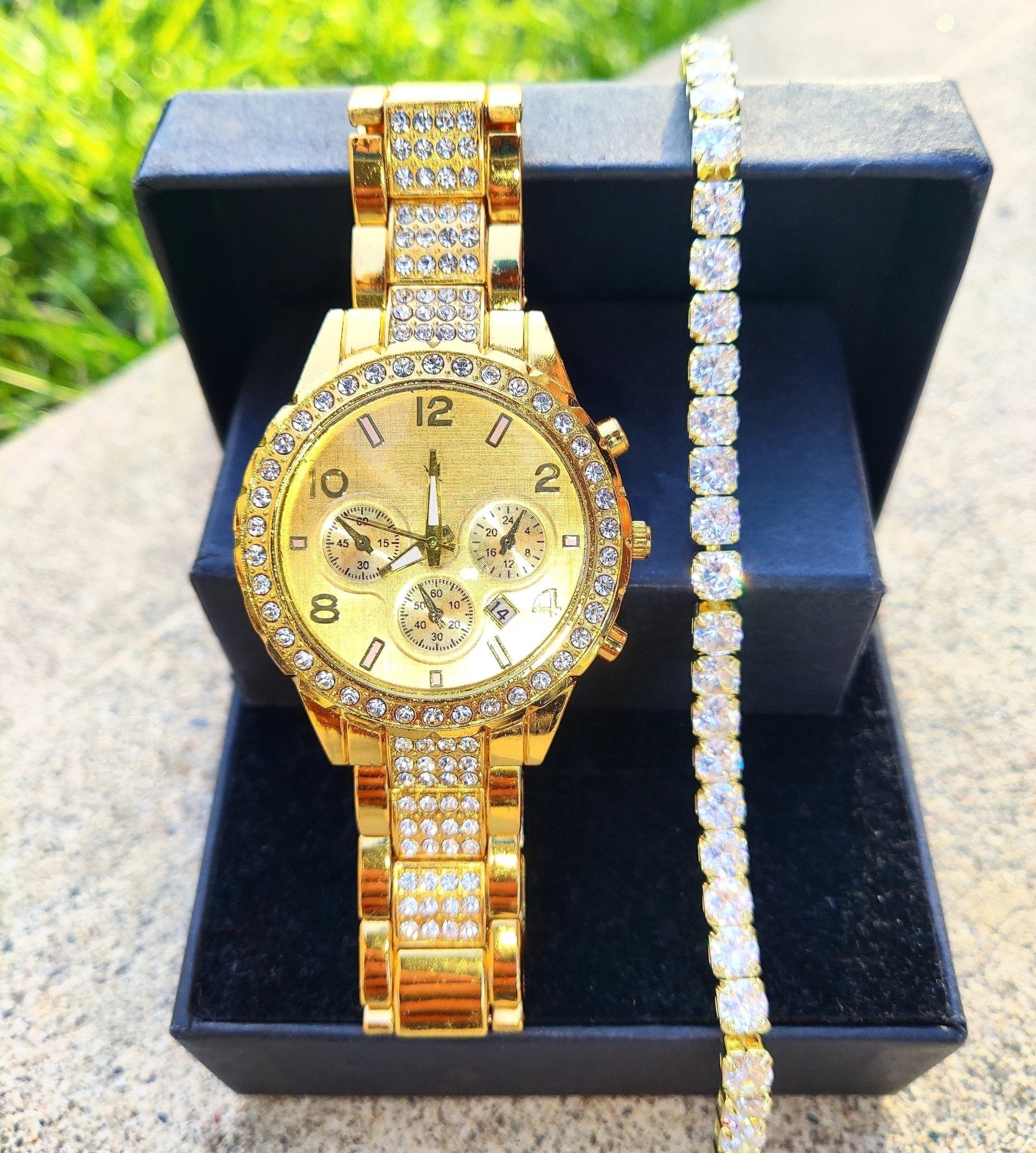 18k Gold Diamond Icy Watch Set