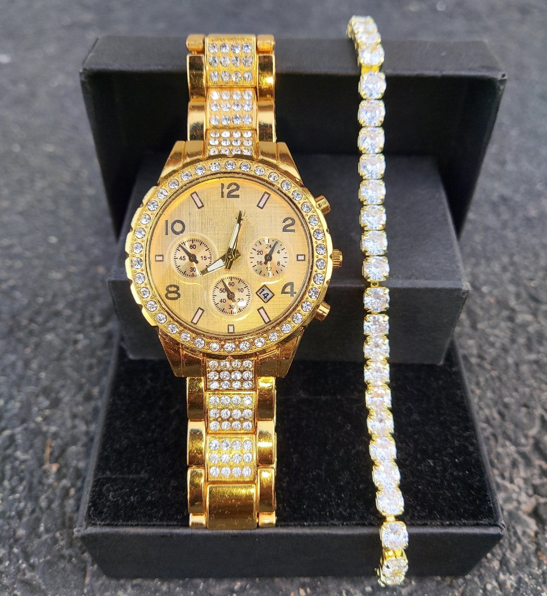18k Gold Diamond Icy Watch Set