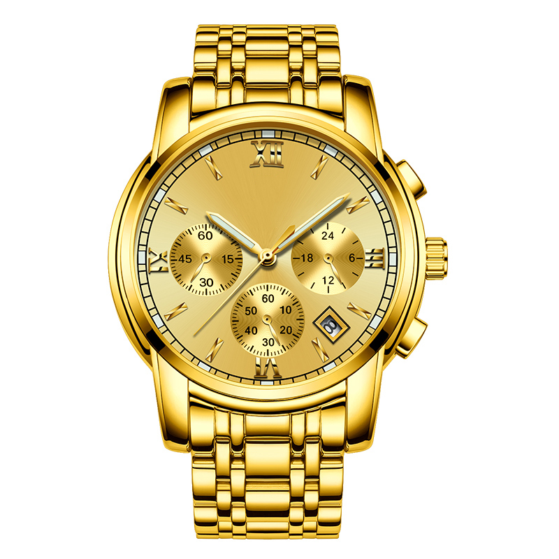Men's stainless steel case and steel strap multifunctional steel watch