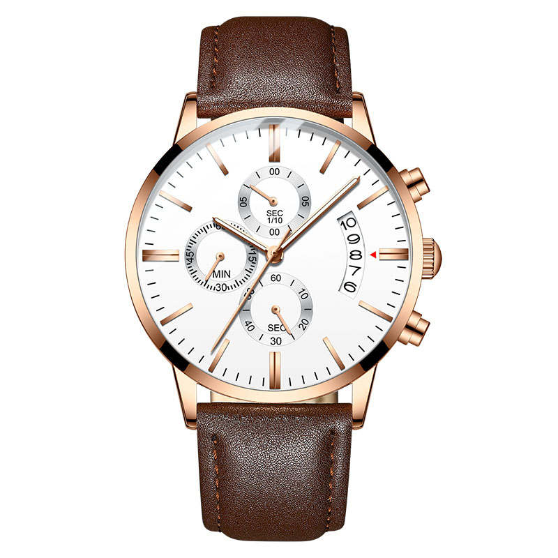 Steel belt mesh belt leather men's watch waterproof luminous three-eye 6-pin quartz watch mechanical