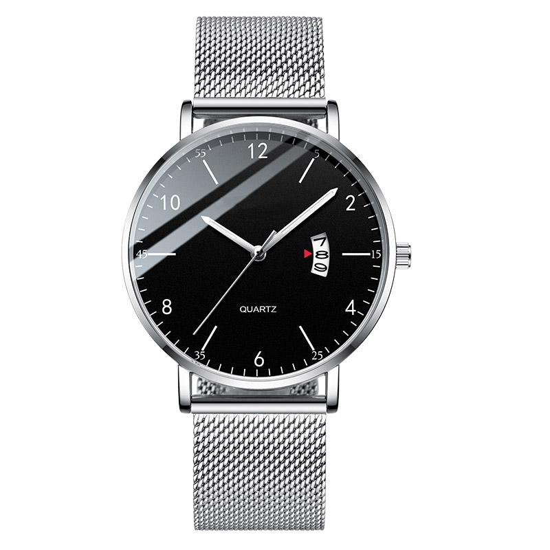 New fashion genuine leather mesh steel strap waterproof luminous watch quartz watch men's watch