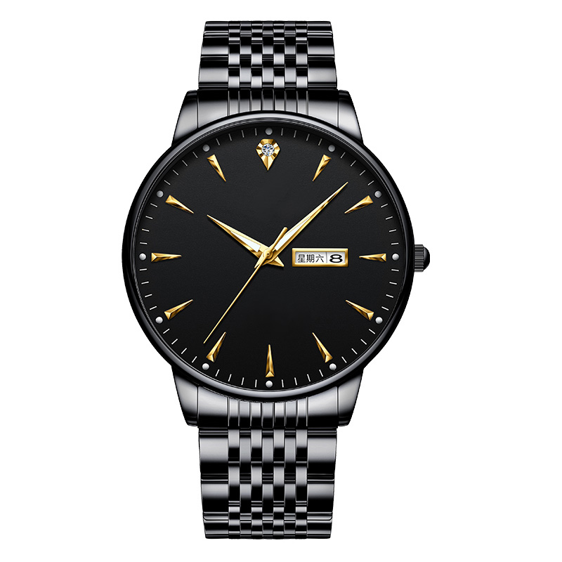 New Men's Watch Waterproof Steel Strap Watch Fashion Business Dual Calendar Quartz Men