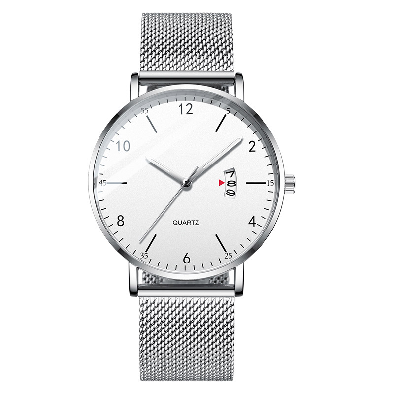 New fashion genuine leather mesh steel strap waterproof luminous watch quartz watch men's watch