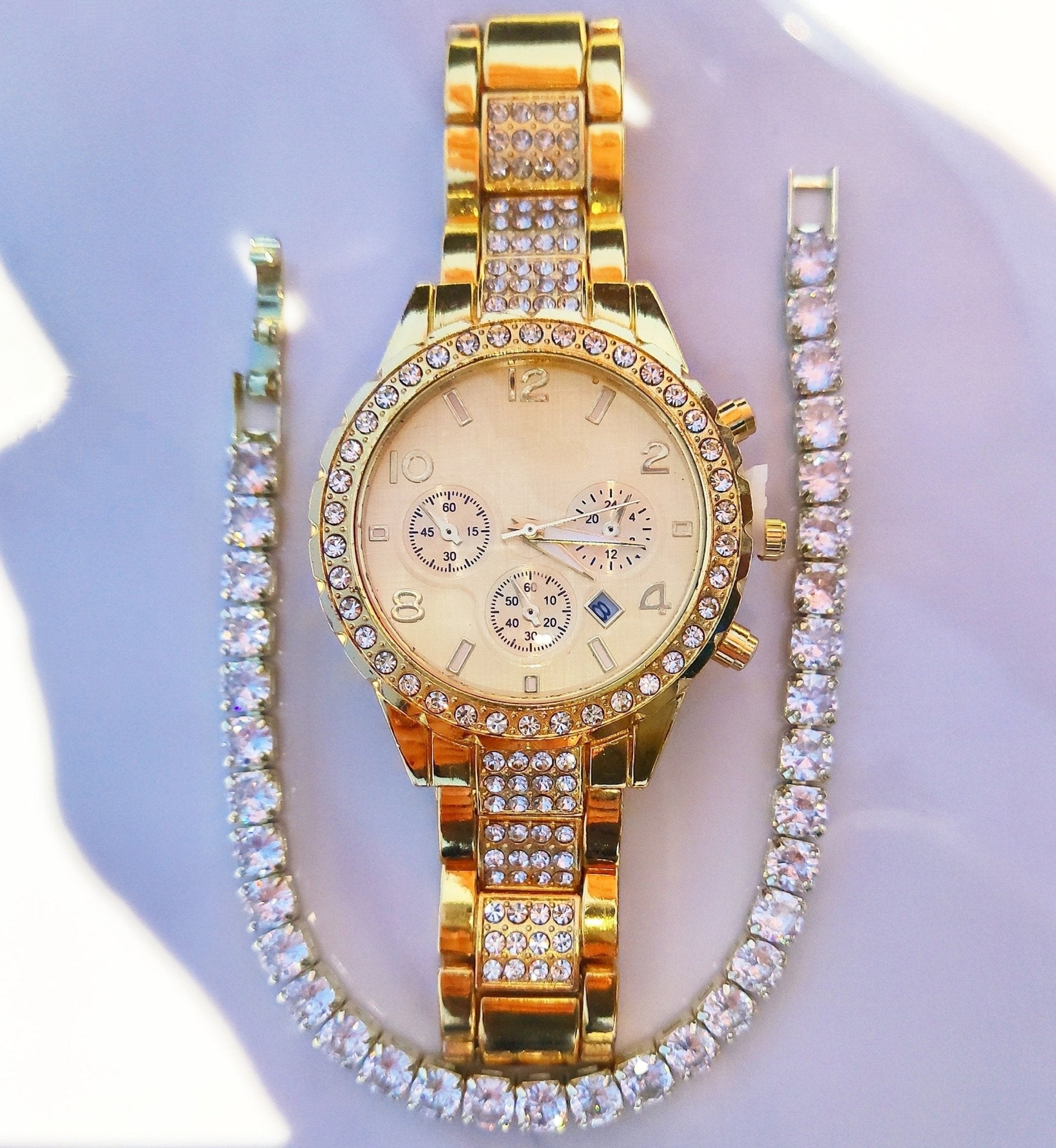 18k Gold Diamond Icy Watch Set