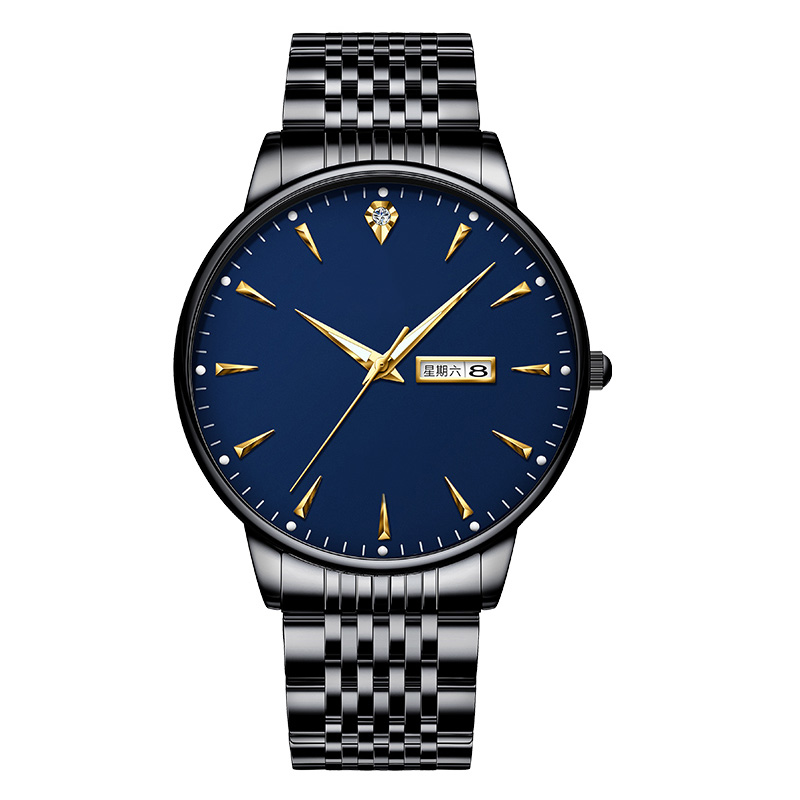 New Men's Watch Waterproof Steel Strap Watch Fashion Business Dual Calendar Quartz Men