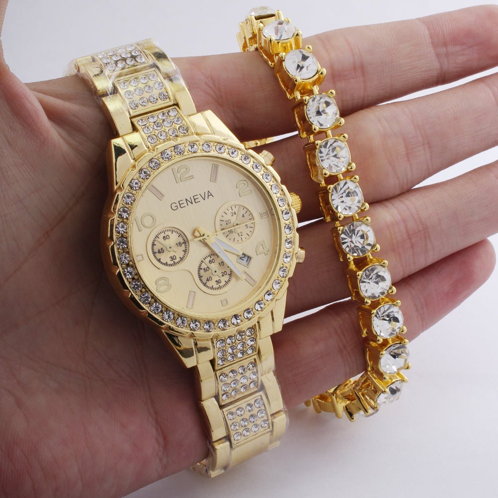 18k Gold Diamond Icy Watch Set