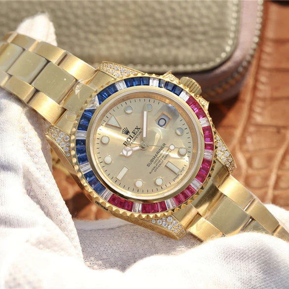 SUBMARINER GOLDEN BLUE / RED DIAMOND GOLD DIAL 40MM Super