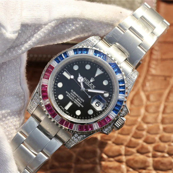 SUBMARINER SILVER BLUE / RED DIAMOND 40MM Super