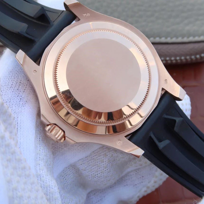 YACHT MASTER 1 GOLDEN DIAMOND BEZEL BLACK DIAL RUBBER STRAP 40MM Super