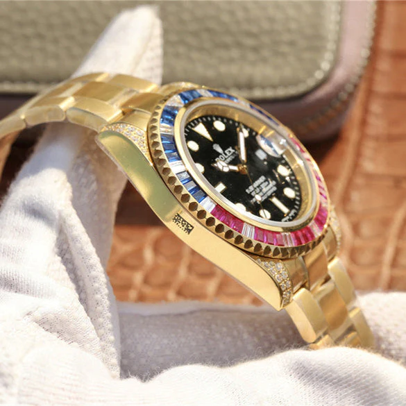 SUBMARINER GOLDEN BLUE / RED DIAMOND BLACK DIAL 40MM Super