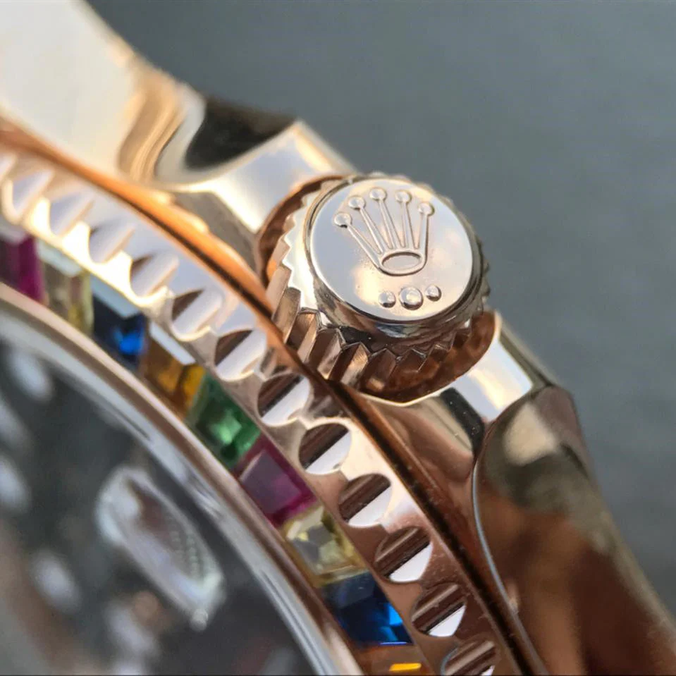 YACHT MASTER 1 GOLDEN DIAMOND BEZEL BLACK DIAL RUBBER STRAP 40MM Super