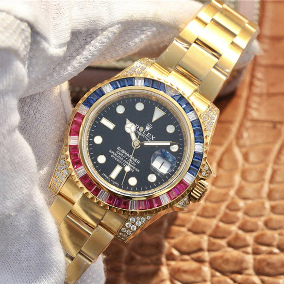 SUBMARINER GOLDEN BLUE / RED DIAMOND BLACK DIAL 40MM Super