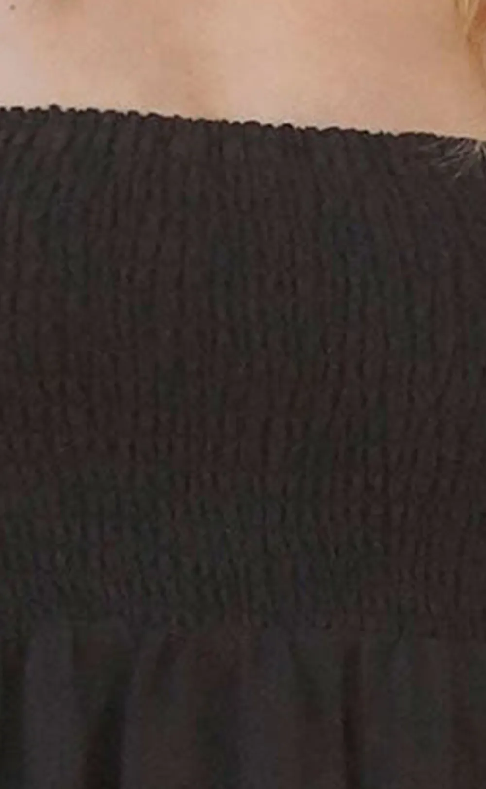 Black Smocked Strappy Midi Dress