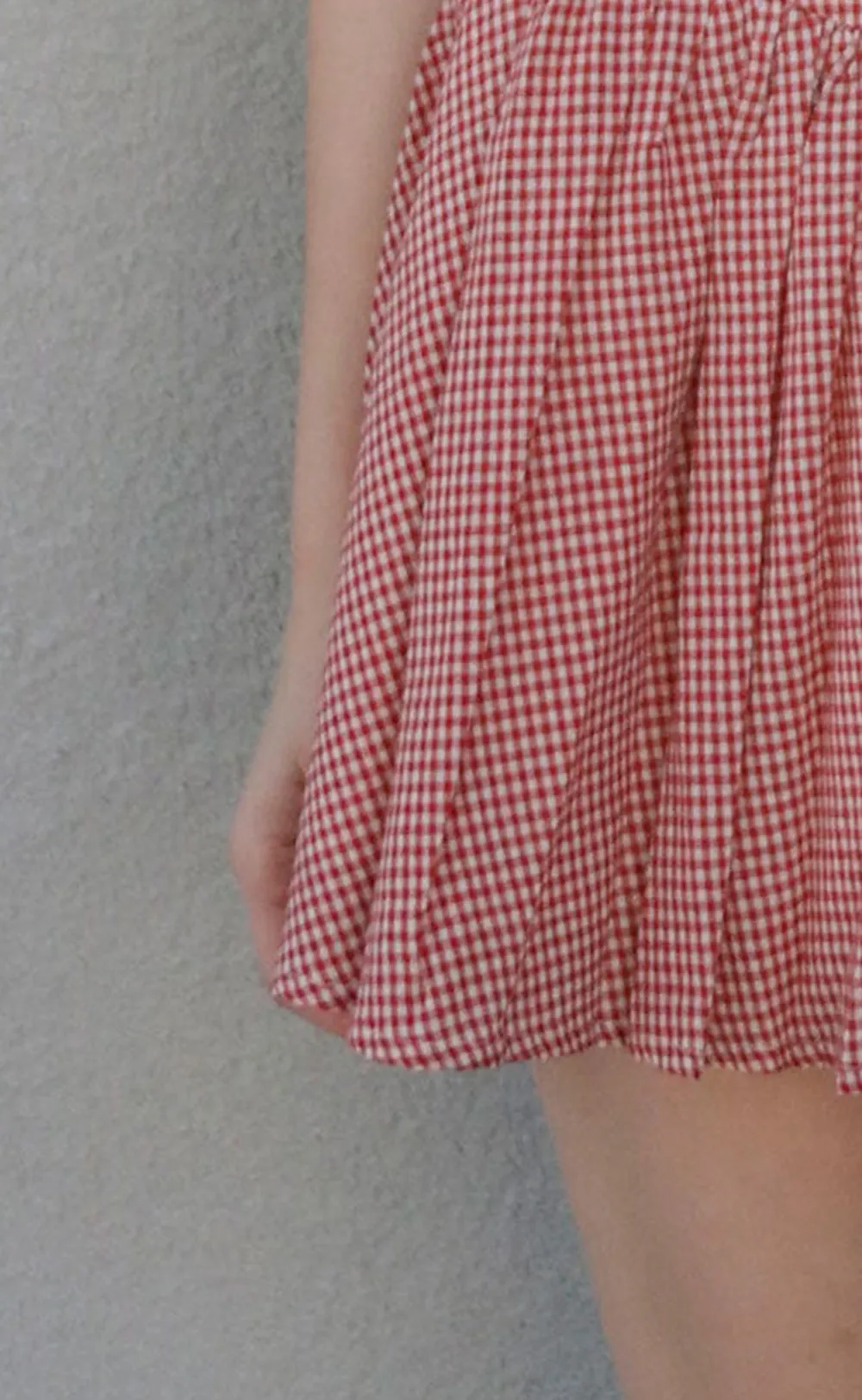 Red Gingham V Neck Ruffled Dress