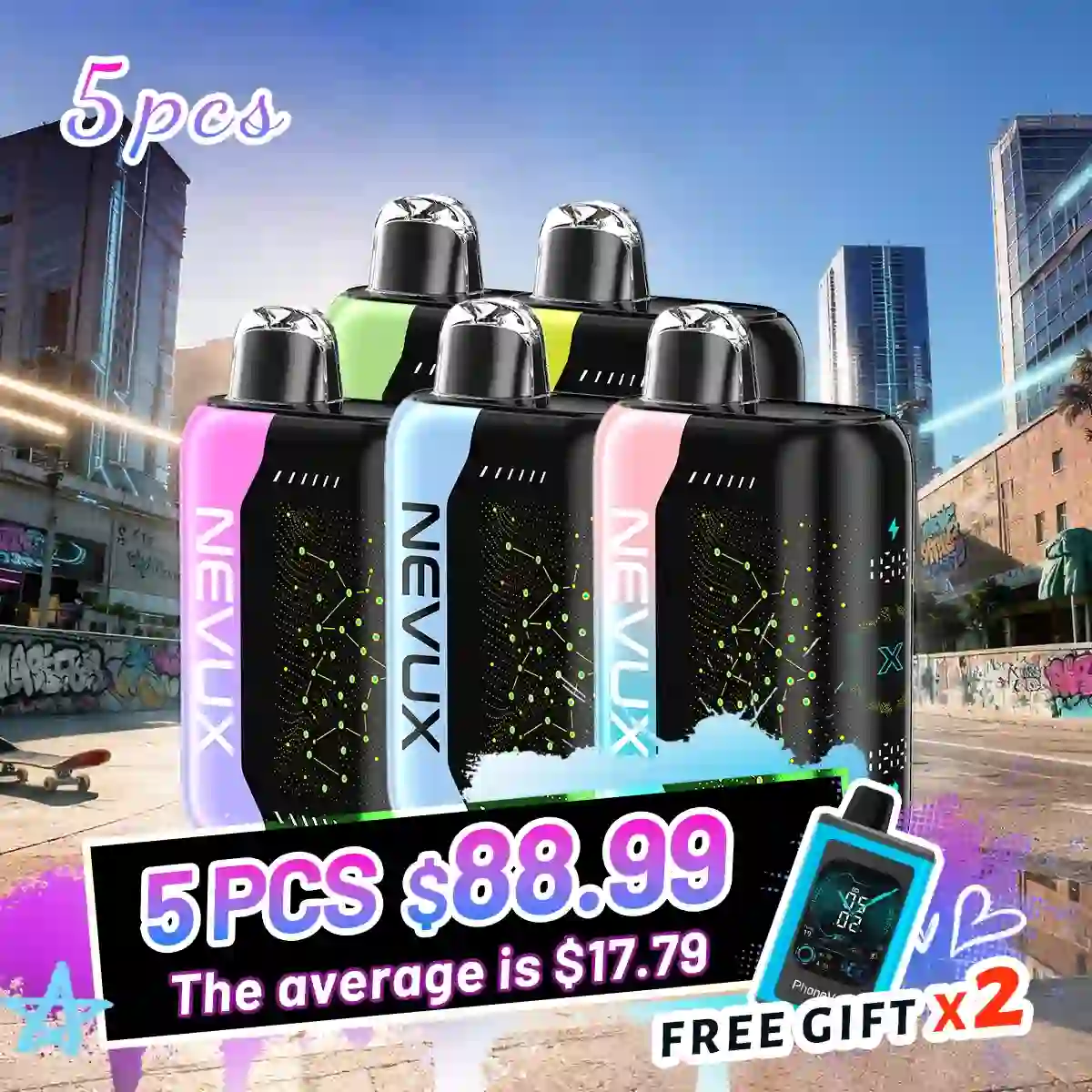 5-pack NEVUX 40K combo set includes 2 JNR Phones - Nevux Vape