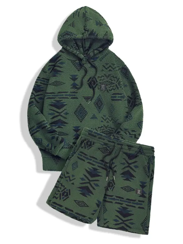 Two-piece Set Men's Letter Patched Drop Shoulder Hoodie