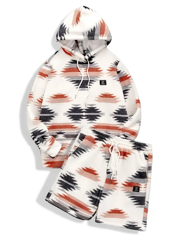 Two-piece Set Men's Letter Patched Drop Shoulder Hoodie
