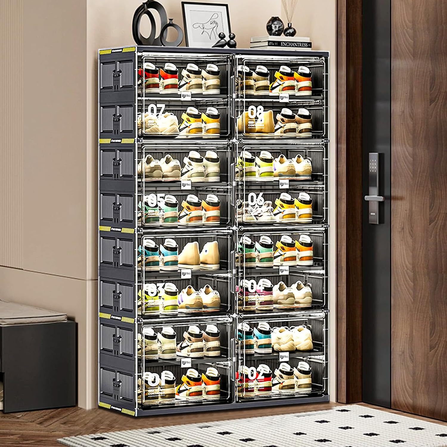 40 Pairs Portable Shoe Storage Cabinent of 3-Step Fast Installation,Plastic Shoe Box with Magnetic Clear Door for Entryway, Enclosed Shoe Rack for Sneaker, Heels etc.. (2Row, 10Tier)