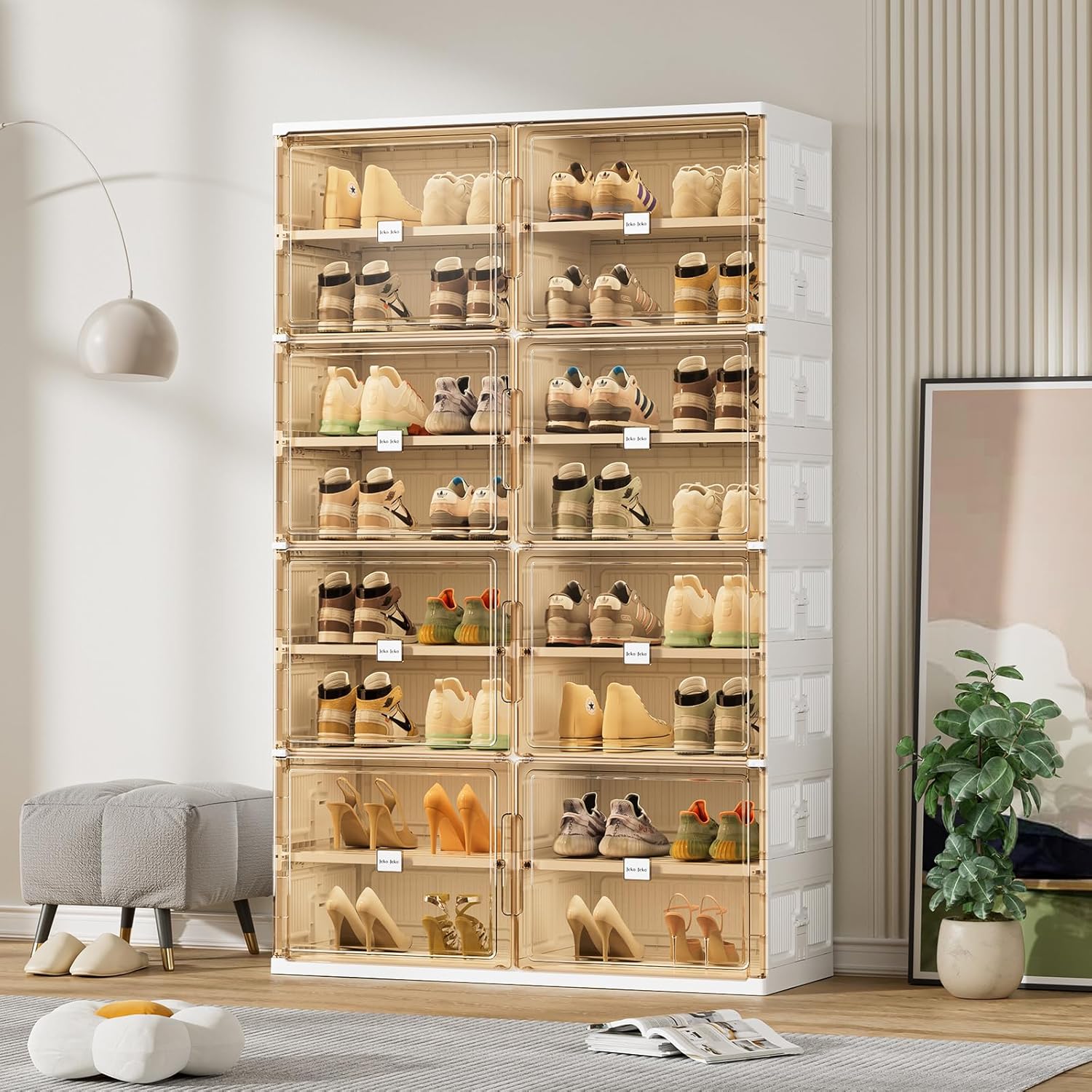 10 Tiers Foldable Shoe Rack Organizer Cabinet for Closet Entryway, Large Collapsible Shoe Storage Box with Magnetic Doors Fits Up to 40 Pairs (White)