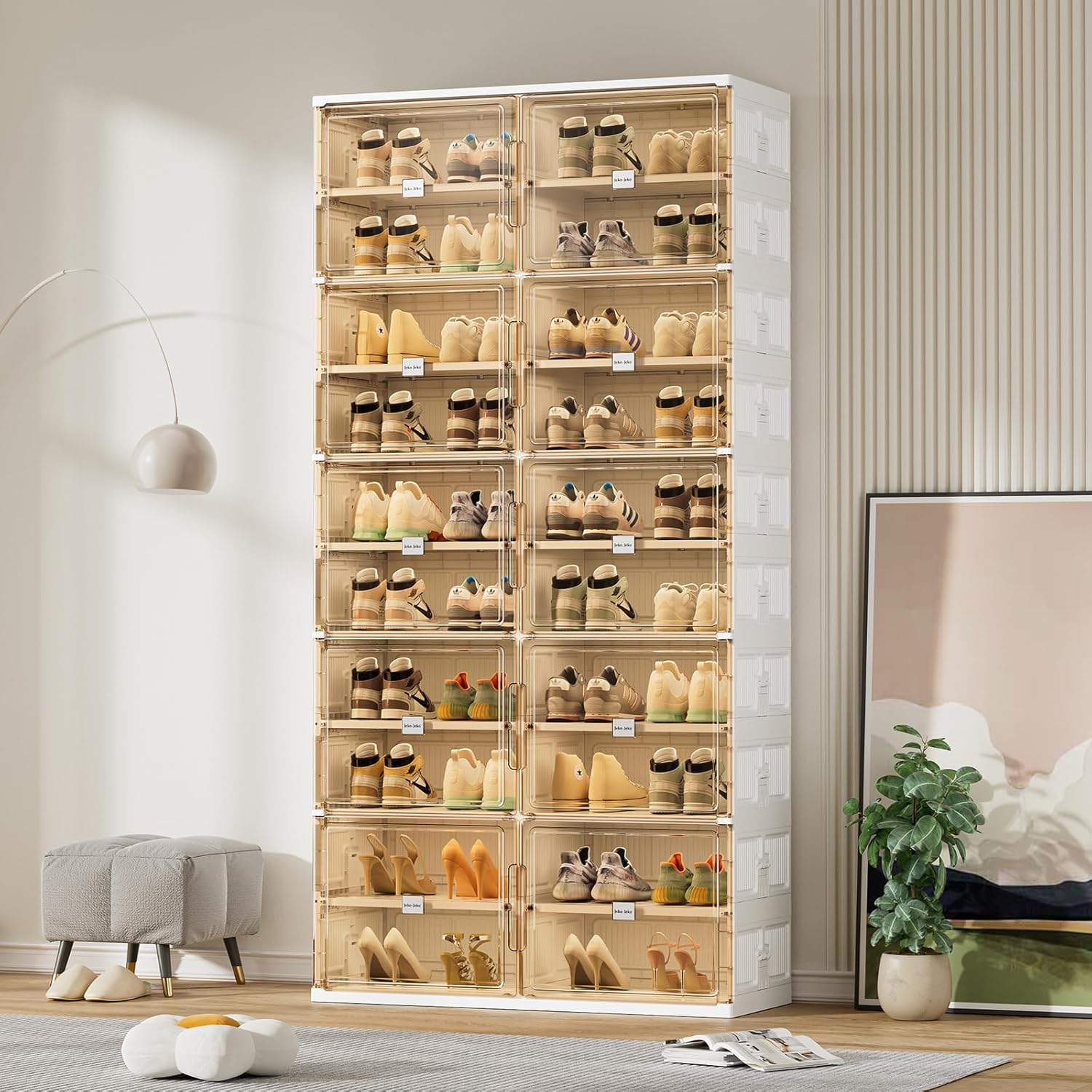 10 Tiers Foldable Shoe Rack Organizer Cabinet for Closet Entryway, Large Collapsible Shoe Storage Box with Magnetic Doors Fits Up to 40 Pairs (White)