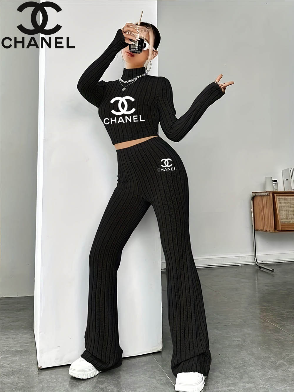 2025 Jarná a jesenná ležérna pletená dvojdielna súprava s dlhým rukávom