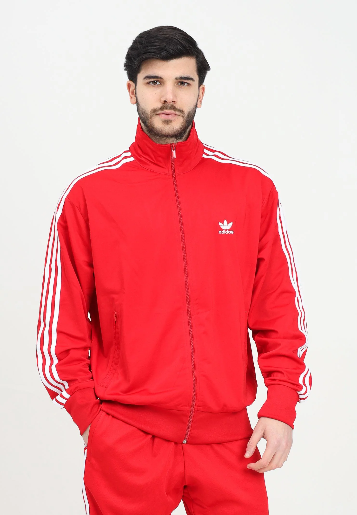 ADIDAS ORIGINALS Men's Adicolor Classics Firebird Zip Up Hoodie in Red