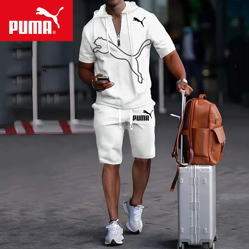 PUMA Letni Komplet Sportowy dla Mężczyzn z Kapturem i Krótkim Rękawem, Wszechstronny Zestaw Dwuczęściowy 2025