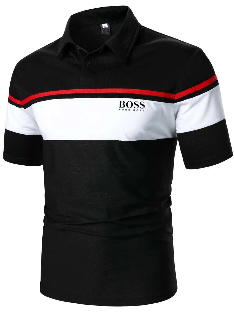 Men's color block casual short-sleeved polo shirt