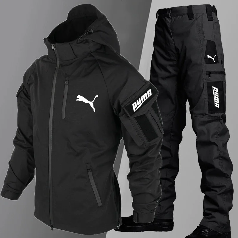 PUMA-2025 Nowy komplet jesień-zima męska kurtka pilotka z kapturem (bluza + spodnie)